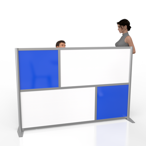 75" wide x 51" high Modern Office Partition Desk Divider - Blue & Translucent - Model SW7551-2