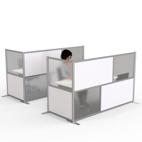 84" L x 35" W x 51" H L-Shaped Office Partition, White & Translucent Panels
