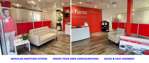 Modern Modular Freestanding and Portable Room Dividers. Use for Insurance Office Partitions, Room Dividers, Home Office, Healthcare Partitions.