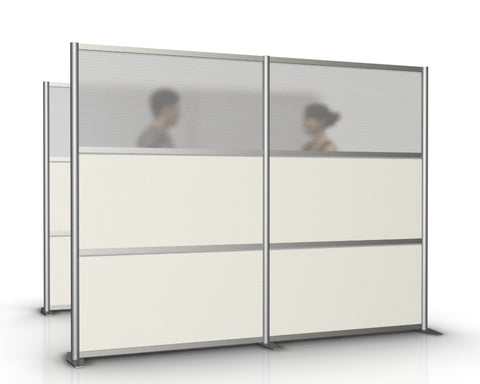 100" length by 75" height modern modular office partition with white and translucent panels
