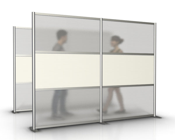 100" length by 75" height modern modular office partition with white and translucent panels