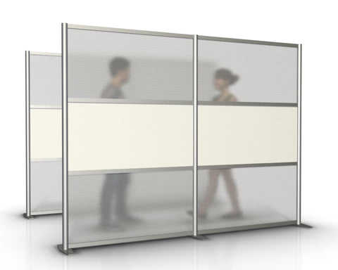 100" length by 75" height modern modular office partition with white and translucent panels