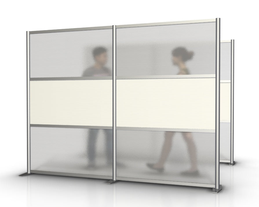 100" length by 75" height modern modular office partition with white and translucent panels