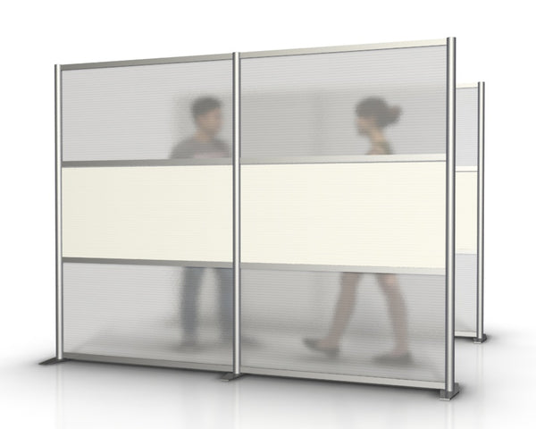100" length by 75" height modern modular office partition with white and translucent panels