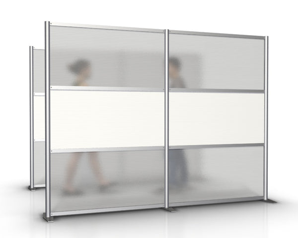 100" length by 75" height modern modular office partition with white and translucent panels