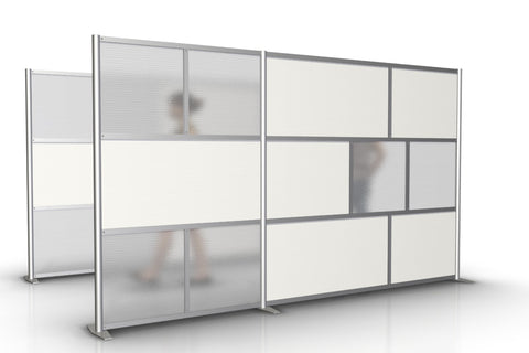 133" wide by 75" tall modern office room partition wall with white and translucent panels