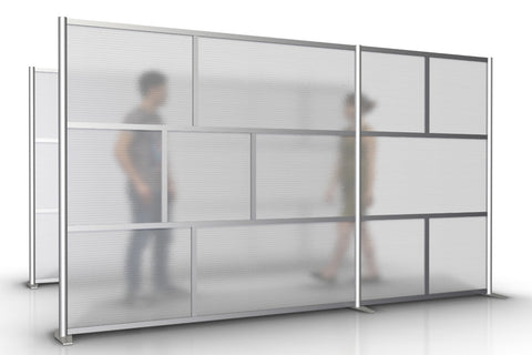 133" wide by 75" tall modern office room partition wall with translucent panels