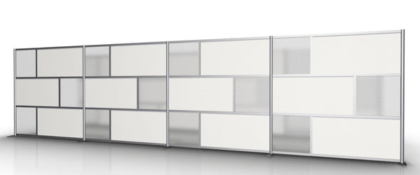 24'-6" Long Modern Modular Room Partition, White and Translucent Panels