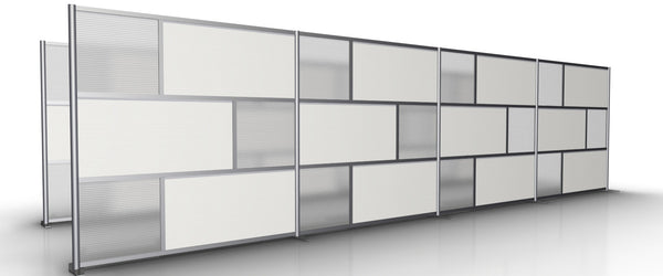 24'-6" Long Modern Modular Room Partition, White and Translucent Panels