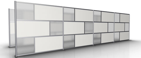 24'-6" Long Modern Modular Room Partition, White and Translucent Panels