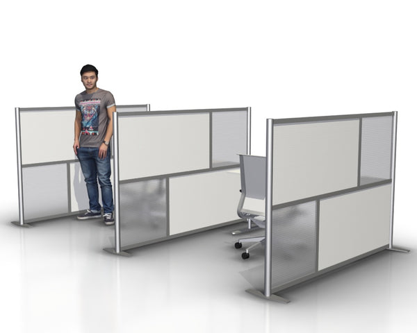 75" length by 51" height office divider partition, white and translucent