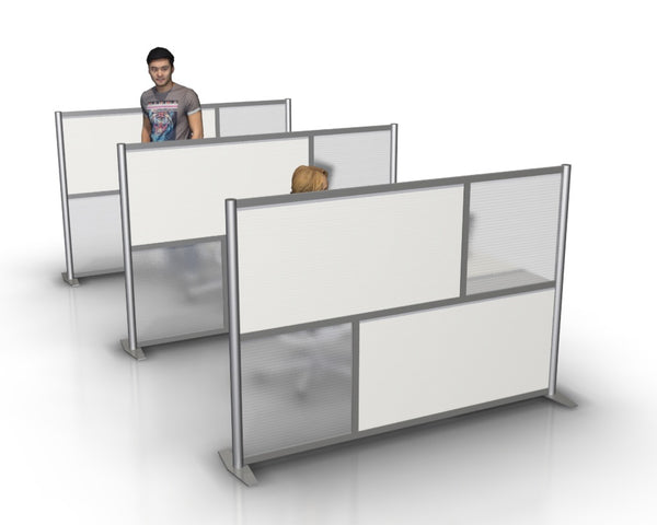 75" length by 51" height office divider partition, white and translucent