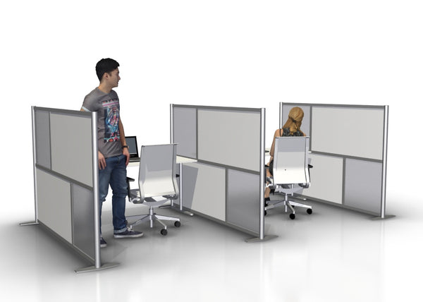 75" length by 51" height office divider partition, white and translucent