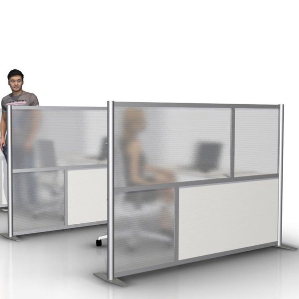 75" length by 51" height office divider partition, white and translucent