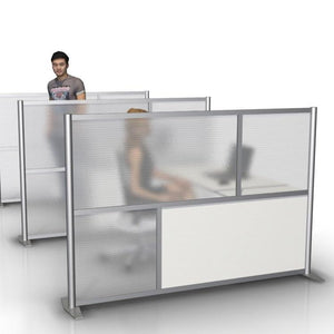 75" length by 51" height office divider partition, white and translucent