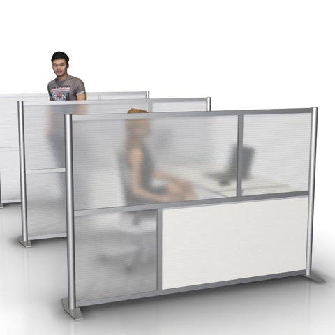 75" length by 51" height office divider partition, white and translucent