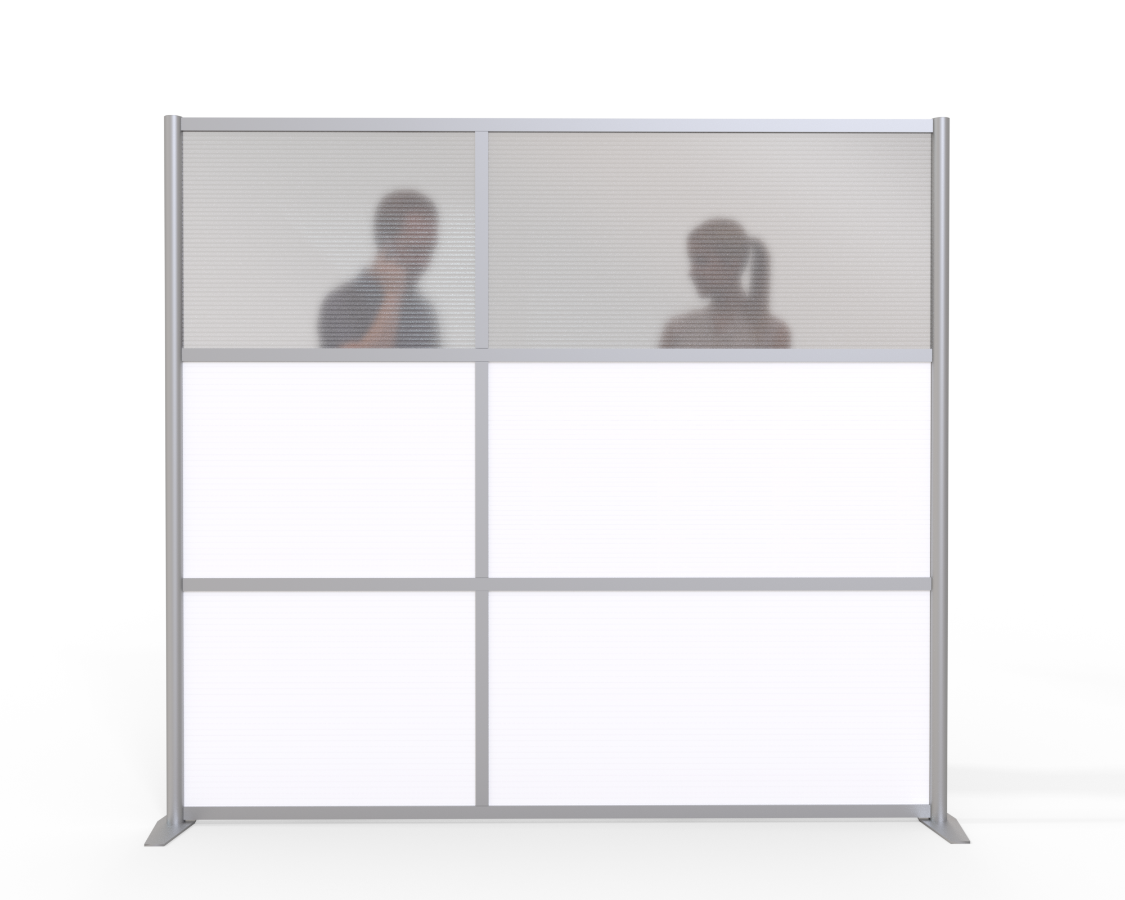  84" wide x 75" height with Translucent & White Panels, Freestanding room partition to divide medical and office spaces and as a patient privacy screen divider. A modular Medical Partition System for use in Hospitals & Healthcare Facilities, Orthodontics,  Orthodontist, Dental treatment rooms, doctor exam room privacy screen divider and portable room divider partition wall.