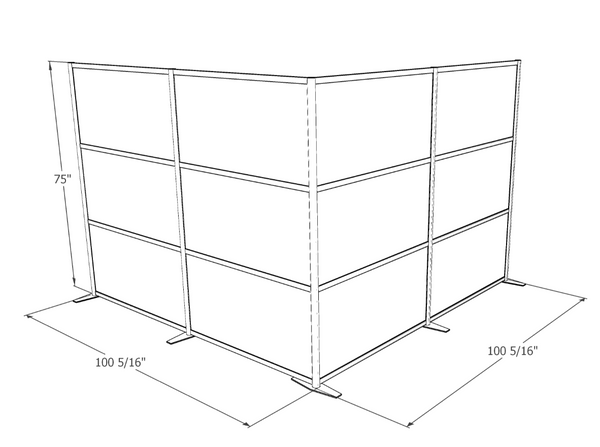 Dimensions for modern room partition for offices, healthcare, dental, restaurants and medical uses