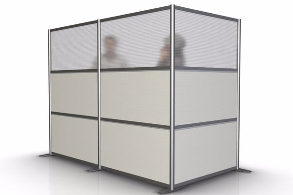 L-Shaped Office Room Partition - 100" x 51" x 75" High, White & Translucent