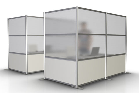 L-Shaped Office Room Partition - 100" x 51" x 75" High, White & Translucent