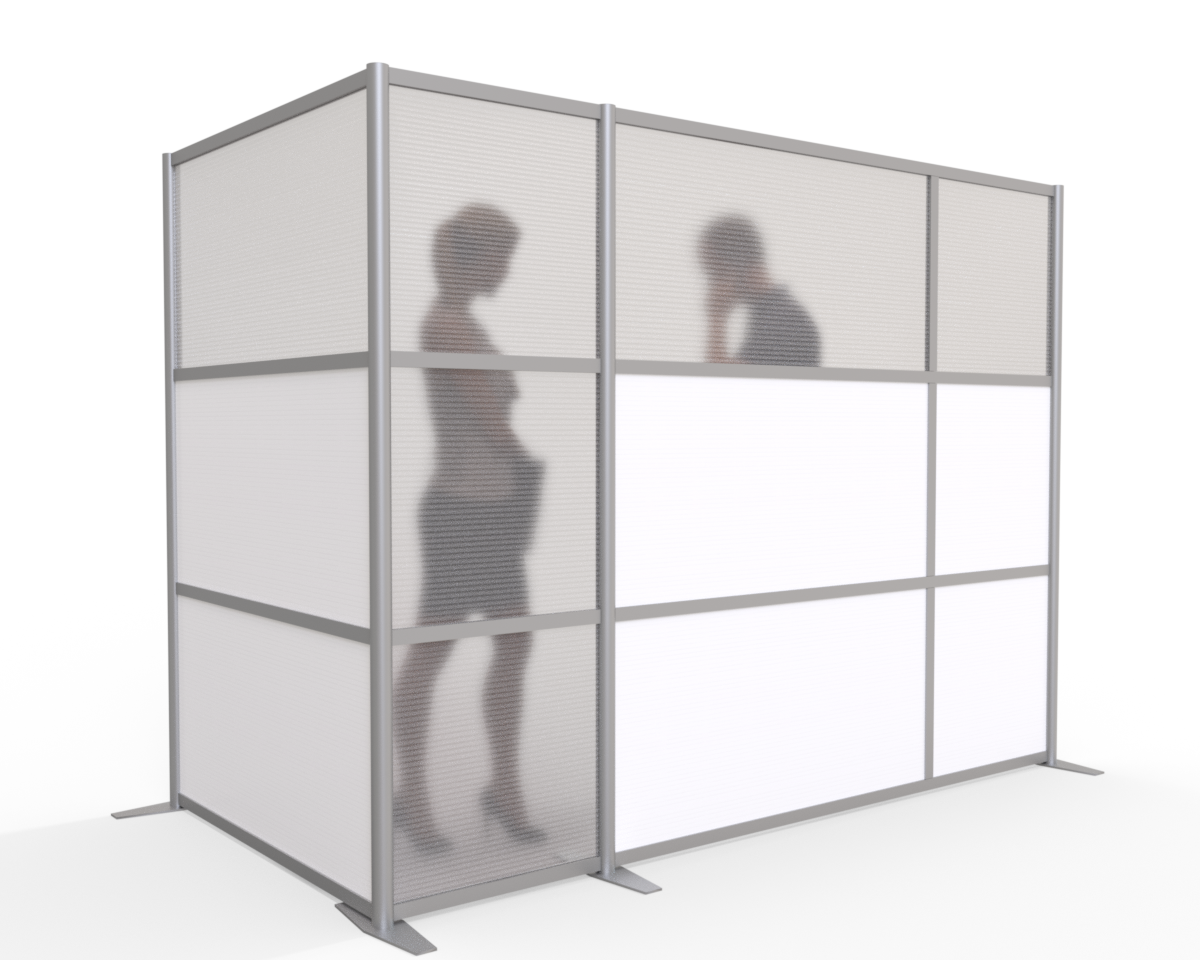 100"L x 51"W x 75" high -  L-Shaped Office Partition, White & Translucent Panels
