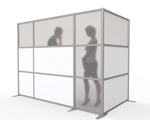 100"L x 51"W x 75" high -  L-Shaped Office Partition, White & Translucent Panels