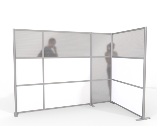 100"L x 51"W x 75" high -  L-Shaped Office Partition, White & Translucent Panels