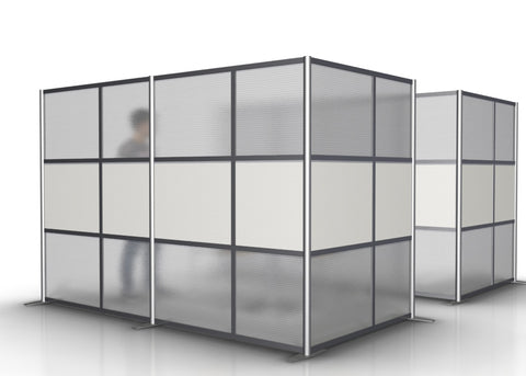 L-Shaped Office Partition 118" x 60" x 75" high with White and Translucent Panels