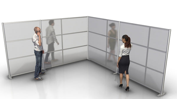 L-Shaped Office Room Partition - 148" x 133" x 75" High with Translucent Panels