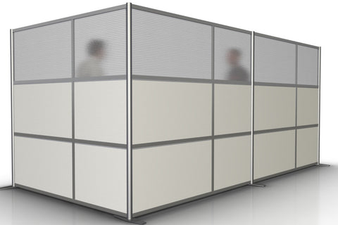 L-Shaped Office Room Partition - 166" x 84" x 75" High, White & Translucent Panels