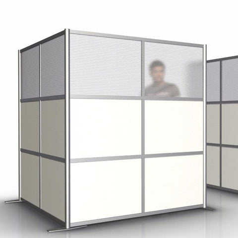 L-Shaped Office Room Partition - 68” x 68” x 75” High, White & Translucent