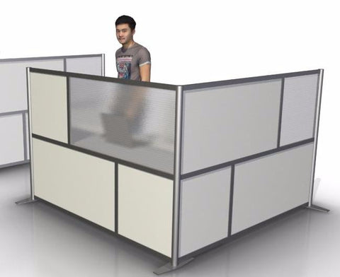 L-Shaped Office Partition, 75" x 75" x 51" tall with White & Translucent Panels