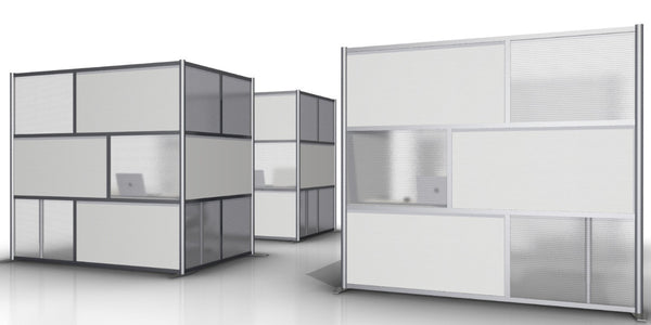 L-Shaped Office Partition, 84" x 51" x 75" Tall, White & Translucent - L-SW8475-2x5175-3