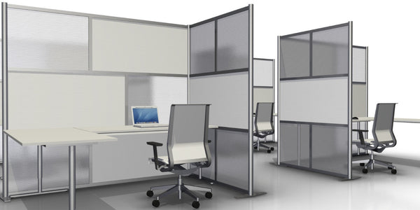 L-Shaped Office Partition - 84" long x 51" wide x 75" high, White & Translucent