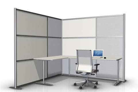 L-Shaped Office Partition - 84" long x 84" wide x 75" high, White & Translucent