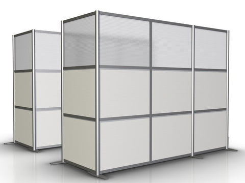 L-Shaped Office Cubicle 100" length by 35" width by 75" tall with White and Translucent Panels