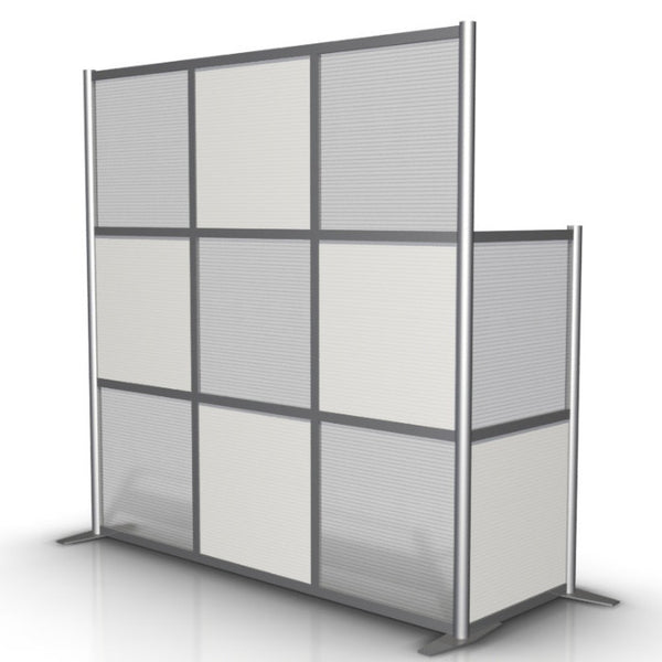 75" length x 27" width x 75" & 51" high  L-Shaped Office Desk Divider, White & Translucent
