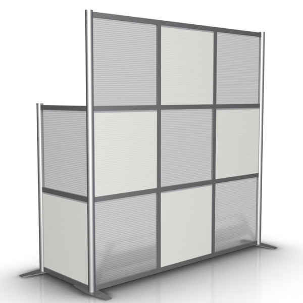75" length x 27" width x 75" & 51" high  L-Shaped Office Desk Divider, White & Translucent