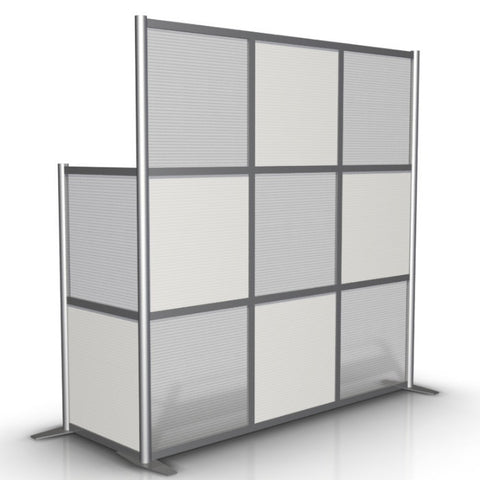 75" length x 27" width x 75" & 51" high  L-Shaped Office Desk Divider, White & Translucent