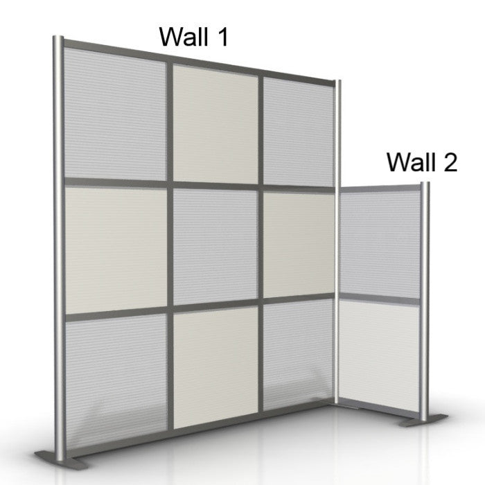 75" length x 27" width x 75" & 51" high  L-Shaped Office Desk Divider, White & Translucent
