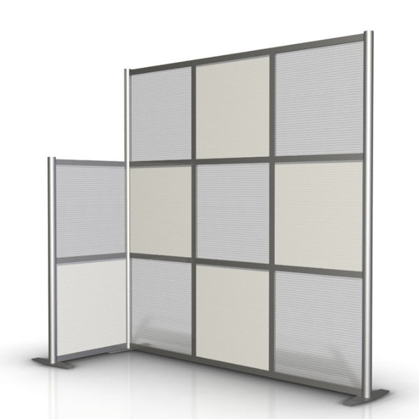 75" length x 27" width x 75" & 51" high  L-Shaped Office Desk Divider, White & Translucent