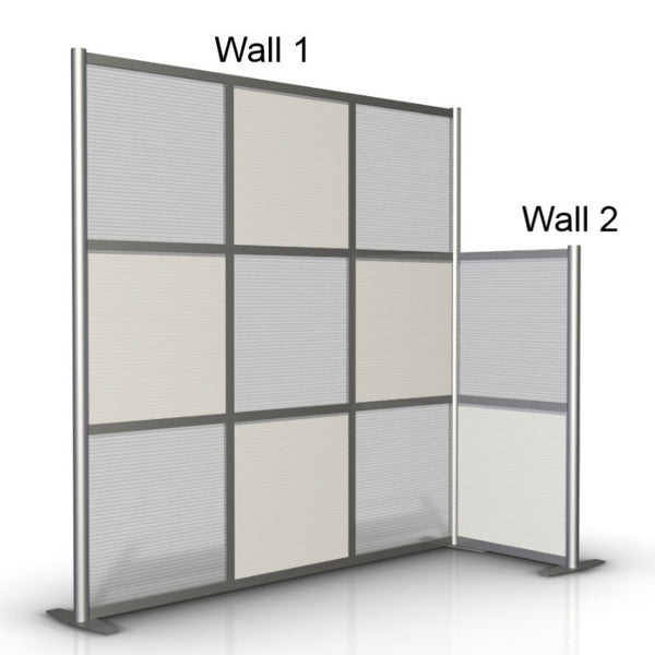 75" length x 27" width x 75" & 51" high  L-Shaped Office Desk Divider, White & Translucent