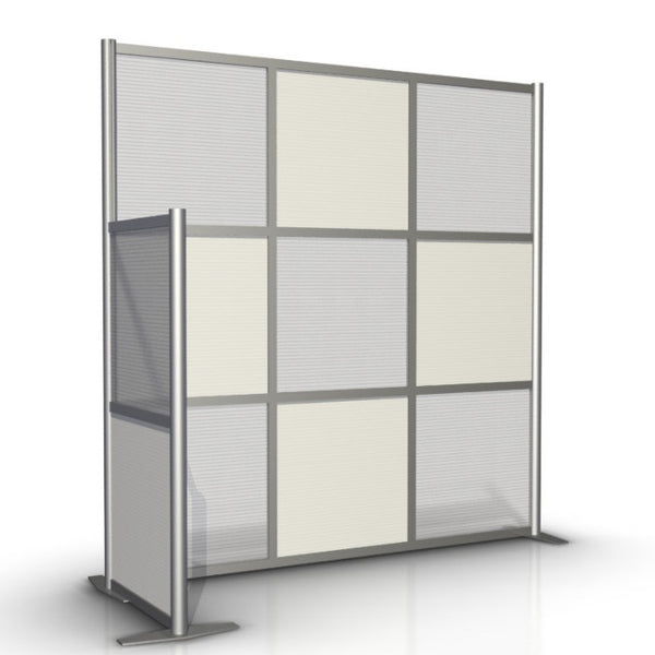75" length x 27" width x 75" & 51" high  L-Shaped Office Desk Divider, White & Translucent