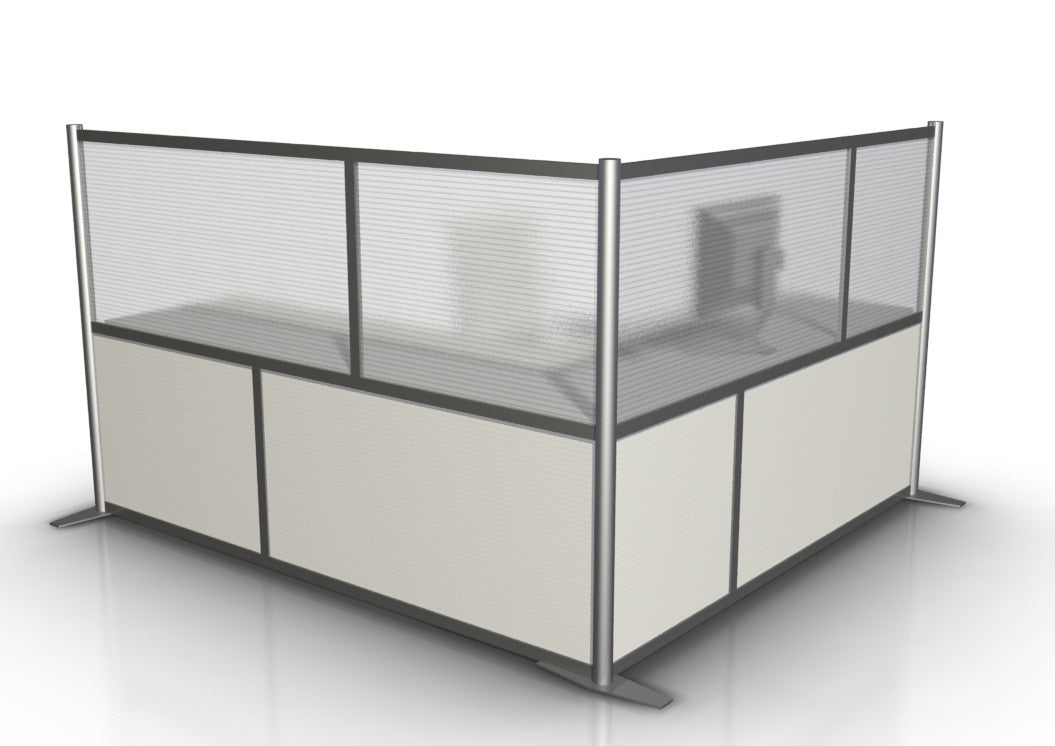 L-Shaped Office Partition 75" L x 84" W x 51" H, White & Translucent SW7551-2x8451-2