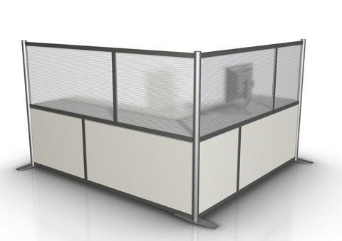 L-Shaped Office Partition 75" L x 84" W x 51" H, White & Translucent SW7551-2x8451-2