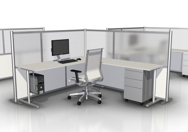 L-Shaped Office Partition 75" L x 84" W x 51" H, White & Translucent SW7551-2x8451-2