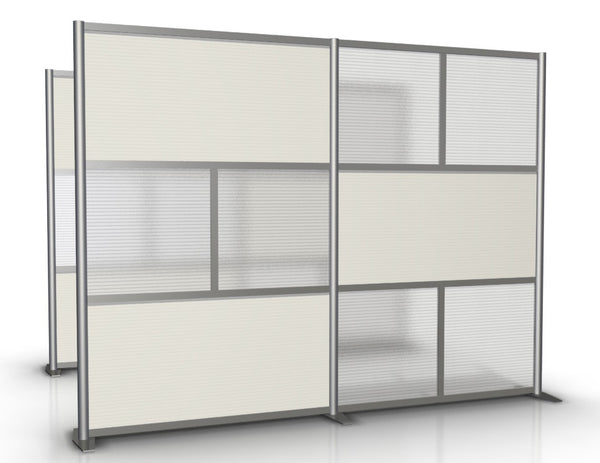 100" wide by 75" tall Modern Office Partition White & Translucent. Modular Room Partition System to divide offices, desks, healthcare facilities, to divide rooms. Room dividers for offices, office cubicles, partition walls.