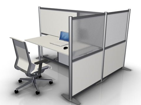 T-Shaped Office Partition - 75" L x 35" W x 35" W x 51" H, White & Translucent