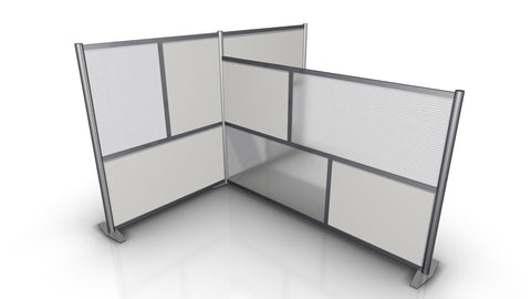 T-Shaped Office Partition - 84" L x 51" W x 51" W x 58", White & Translucent