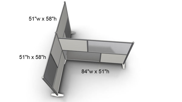 T-Shaped Office Partition - 84" L x 51" W x 51" W x 58", White & Translucent